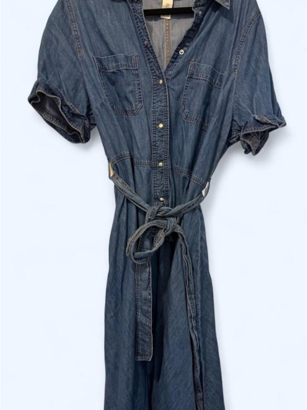 H&M Blue Denim Shirt Dress with Tie Waist